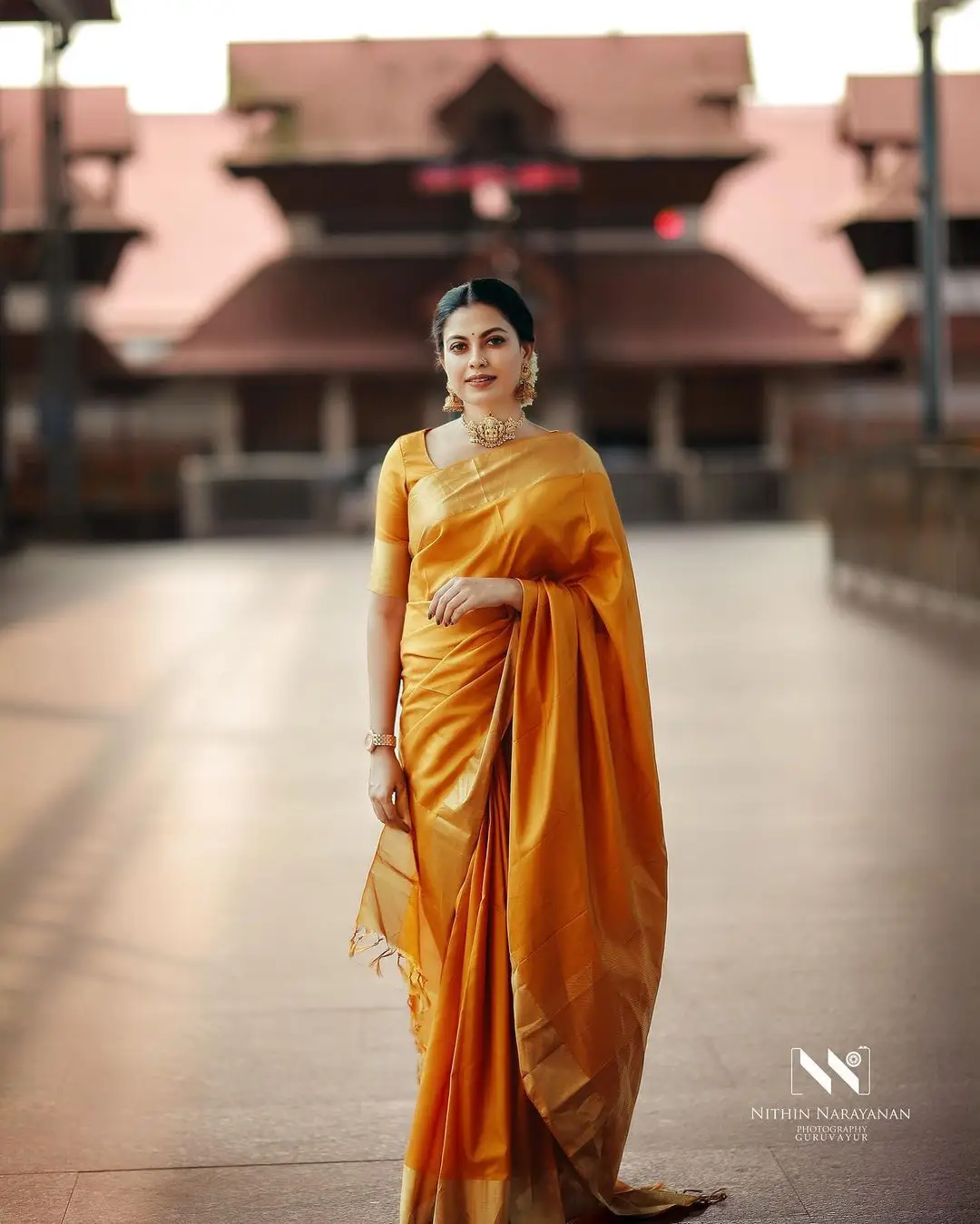 Malayalam Actress Anusree Nair in Orange Saree Blouse